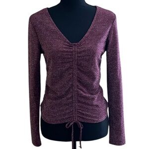 NEW Ultra Flirt Long Sleeve Top Burgundy with Sparkle Size M